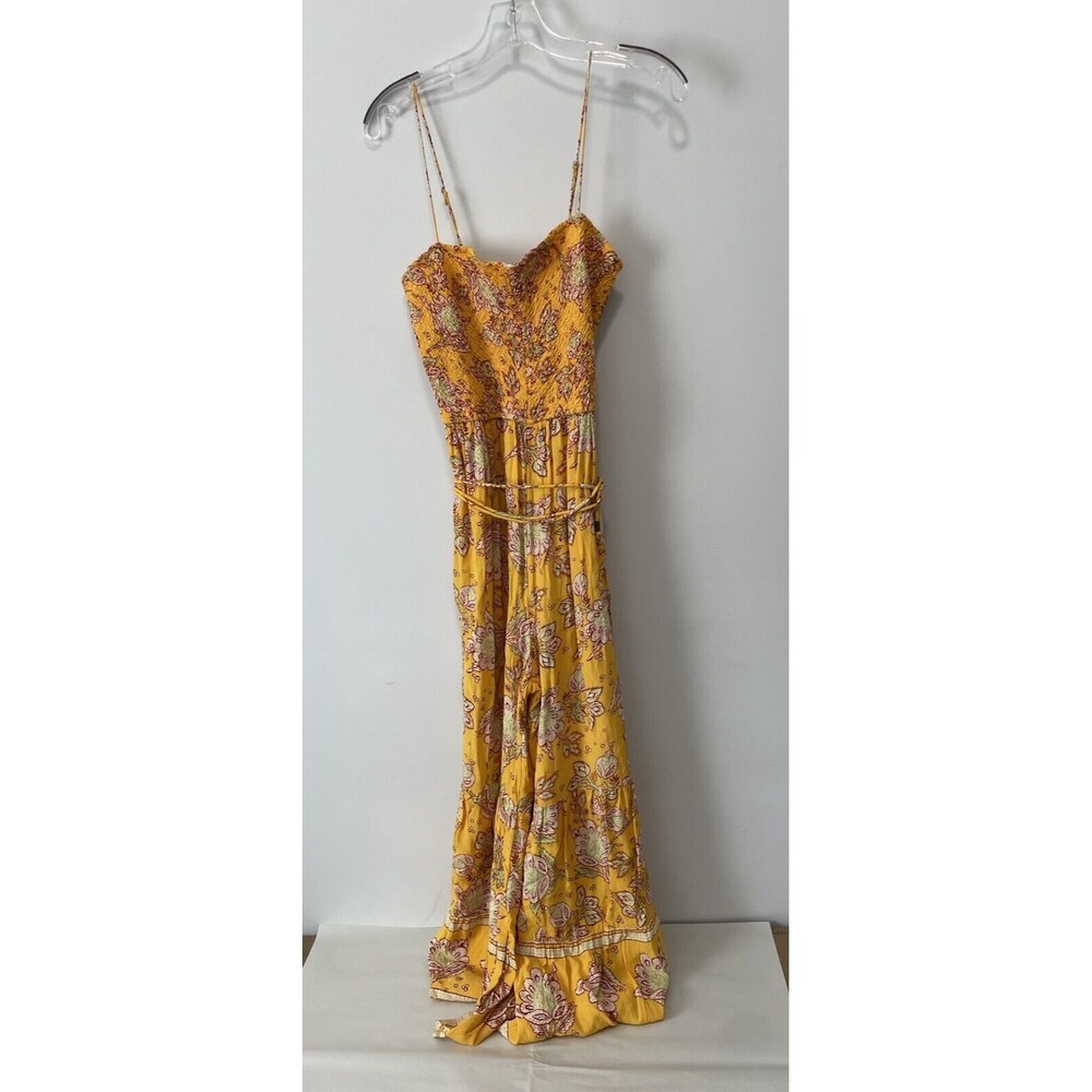 Free People Yellow Floral Smocked Jumpsuit